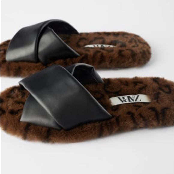 🆕Last Zara Faux Fur Animal Print Slide Sandals - Picture 3 of 5